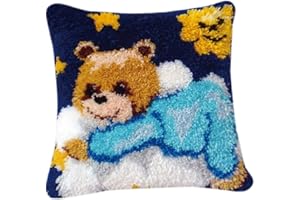 AYYDS Knüpfkissen Knüpfen Set Zum Selber Knüpfen, Knüpfhaken-Set, Deko Kissenbezug, Kreativ Knüpfset Latch Hook Kit für Kinder und Erwachsene Geschenke 40 x 40 cm (Bär)