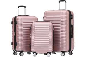 BEIBYE Hartschalen Koffer Trolley Rollkoffer Reisekoffer Zwillingsrollen Kofferset (Rosagold, Set)