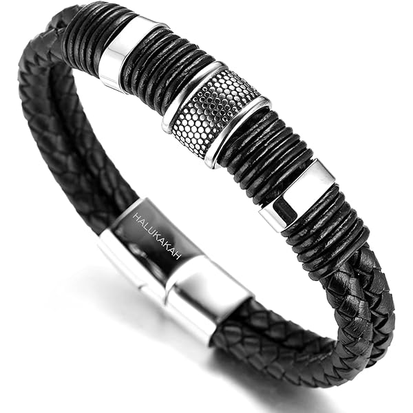 Bracelet Cuir Homme HALUKAKAH - Fermoir Magnétique Tête De Mort Titane - 21.5cm - Style Assassin