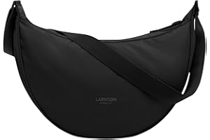 LARKSON Sac Bandoulière Femme Noir - Solveig Large - Sac a Main Tendance pour Voyage, Shopping, Quotidiens - Sac Banane Tissu - Grand Sacoche Demi Lune - Imperméable