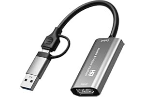 PCERCN Video Capture Card, HDMI to Type-C/USB Adapter 4K, HDMI to USB 3.0 Audio Video Game Capture Card Adapter 4K @ 60Hz, for Streaming TV, Lessons, Video Conference or Live Broadcast, Plug and Play