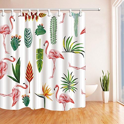 MIWANG Flamingo Plants Waterproof Mold Shower Curtain, European and American Personality Curtain Hanging Curtain, Containing 12 Hooks, 100% Polyester, W180*H210Cm