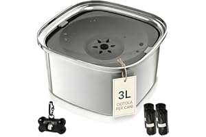 NOOGUI - Ciotola per Cani - Capacità 3L - Recipiente Antigoccia Antischizzo Antiribaltamento - Accessorio Animali Base Antiscivolo - Ciotola Acqua Cane - Dispenser Con 4 Sacchetti Inclusi
