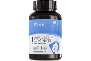 IPERK Magnesium Glycinate Capsules provide 300 mg of Pure Elemental Magnesium Per Serving 180 Vegan Caps | Magnesium Supplement Non GMO, Dairy & Gluten Free