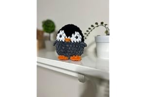 El Yapımı Kadife Mini Penguen Peluş Oyuncak, 11 cm, Siyah Gri Turuncu, Bebek Odası Dekor ve Koleksiyon