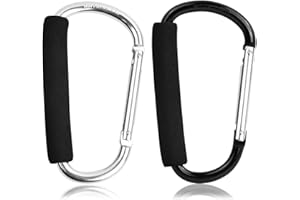 Drwosm 2 Pièces Crochet pour Poussette Mousqueton pour Poussett Grands Mousquetons en Aluminium en Forme de D Universelles Crochets Multi-Usage pour Bébé, Sac à Langer, Sac de Courses,Noir+Argent