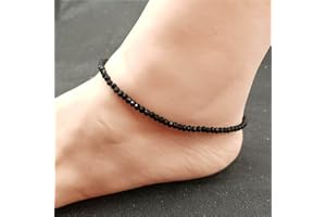 Inateannal Black Beaded Ankle Bracelet Gold Chain Anklet Summer Boho Beach Barefoot Sandals Foot Chain Jewelry for Women and Girls