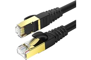 KASIMO Cable Ethernet De Red Cat 8 con Conector RJ45 Oro Alta Velocidad 40 Gbps / 2000 Mhz Internet LAN 1,5m Negro