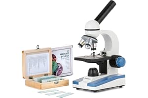 AmScope - Microscope monoculaire composé, grossissement 40X-1000X, oculaires WF10X et WF25X, éclairage LED, champ lumineux, condensateur à lentille unique + lot de 25 diapositives d'échantillons préparées - M150C-PS25