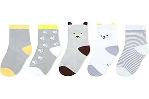 Queenshin Chaussettes unisexes pour enfants 5 paires de chaussettes en coton évacuant l'humidité motif de dessin animé à la mode