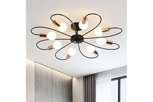 ‎QCYUUI Qcyuui 8-Licht Semi Flush Deckenleuchte, moderne Sputnik Kronleuchter Metall Pendelleuchte, industrielle Vintage Deckenleuchte Leuchte für Küche Esszimmer Wohnzimmer Schlafzimmer (Schwarz & Gold)