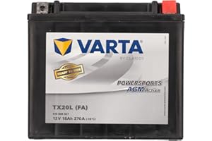 ‎VARTA VARTA Motorradbatterie 18 Ah / 270 A Powersports Active AGM - lange Lebensdauer, vorgeladen, wartungsfrei, geeignet für Motorräder, Motorroller, Quads, Jetskis und Schneemobile, schwarz