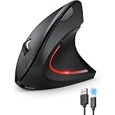 TECKNET Rechargeable Ergonomic Mouse, 4800DPI 2.4GHz Silent Vertical Mouse | Quiet 2.4G, LED for Computers, Laptops, Mac, PC,