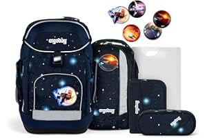 ergobag maxi set 6-teilig, ergonomischer Schulrucksack Grundschule für Mädchen und Jungen, ideal für große Kinder ab der 1. Klasse