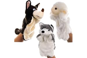 Dancepandas Marionette da Mano Bambini 3 Pezzi Burattini da Mano Pupazzi da Mano Marionette a Guanto Burattini di Animali per Giocare e Raccontare Storie di Lupi e Agnelli