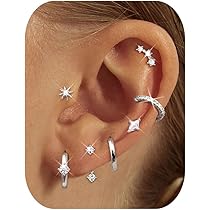 Cassieca 8 Paia Orecchini Acciaio Chirurgico - Piercing Multiplo Oro 14K e Argento - Cerchio Helix Trago Conch Ipoallergenico