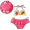 Yccutest Infant Baby Girl Flower Swimsuit 3Pcs Halter Triangle Tops Ruffle Bottoms Sun Hat Bikini Set Bathing Suit Swimwear