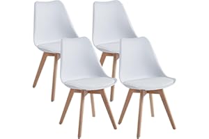 DEWINNER Chaises Salle à Manger, Chaise Cuisine Lot de 4, Chaise Scandinave Lot de 4, Chaise Bureau avec Pieds en Bois de Hêtre Massif, Chaise Blanche