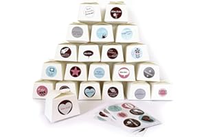 ewtshop® 24 kleine weiße Geschenkboxen + 24 süße Aufkleber, zum Selbstgestalten oder Befüllen, für Pralinen, Bonbons, Seifen, Giveaways, Hochzeiten oder andere Feste