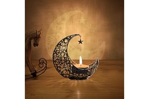 Encuryna Portavelas con forma de luna, portavelas, farolillo, decoración de mesa, decoración vintage, portavelas de metal, Navidad, barbacoa, San Valentín