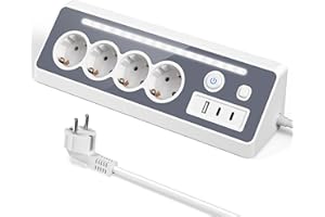 STARYAR Desktop Steckdosenleiste, 4 Fach Mehrfachsteckdose mit USB und 2 Type-C,16A 3680W Ecksteckdose mit 2 Schalter, verteilersteckdose Überspannungsschutz mit LED, Mehrfachstecker für Küche,Büro