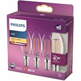 Philips LED Classic 40W B35 Led Mum Filament Ampul, 2700K Sarı Işık, E14 İnce Duy, Dim Edilmez, 3'l&uuml; Ekopaket