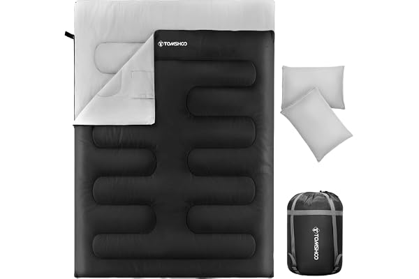 TOMSHOO Sac de Couchage Double 230×160cm, Duvet 2 Personnes Sac de Couchage Rectangulaire Détachable avec 2 Oreillers, Sac de Couchage Coton pour Camping Outdoor Maison