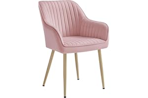 SONGMICS Sedia da Pranzo, Sedia da Cucina, Poltrona in Velluto Imbottita con Braccioli, Regge 120 kg, Gambe in Metallo, per Sala da Pranzo, Cucina, Rosa Pastello e Dorato Pallido LDC087R01