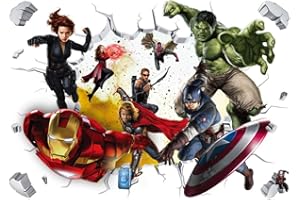 Anime Superhero Cartoon Wall Stickers, Meecaa 3D Breaking Wall Decals for Bedrooms Living Room Wall Art Stickers Wall Decor (The Avengers)
