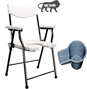 PHYSIQO Folding Elderly Disabled Men and Pregnant Women Stainless Steel Shower and Bathing Room Mobile Commode Chair with Toilet Seat Comfortable Safe Stool Anti-Skid