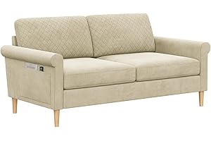 Vesgantti Fabric 2 Seater Sofa, 164cm Loveseat Sofa with Bilateral Pocket Storage, Tool-free Assembly, Upholstered Couch Perfect for Living Room, Bedroom, Office, Small Space, 164L*76D*85Hcm, Beige