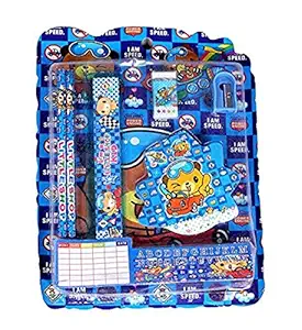 Modstyle School Stationery Kit for Kids (Pencil, Sharpener, Rubber, Scale,Diary) (Pack of 1, Blue)