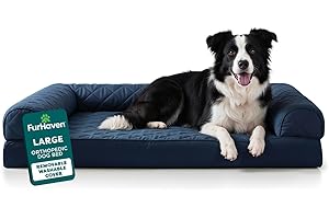 Furhaven Duże ortopedyczne legowisko dla psa pikowana sofa w stylu ze zdejmowanym zmywalnym pokrowcem - granatowy, L