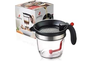 Wateralone Fett-Trennkanne Für Bratensaft, 4 Tassen Fettkanne Aus Kunststoff Mit Sieb, Hitzebeständig, Für Das Abschöpfen Von Fett Aus Soßen Und Suppen (1 Liter)