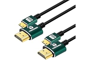 Thsucords Cienki Kabel Mini HDMI do HDMI 2M 2 Sztuki, Ultracienki i Elastyczny Kabel HDMI Mini Obsługuje 3D/4K@60 Hz/18Gbps/2160P/1080P