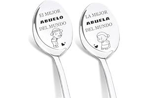 DIKARIYA Regalos para Abuela y Abuelo, Regalos Día de la Madre para Abuela, Cucharas de Café con Grabado, Cuchara de Acero Inoxidable, Regalos Abuelo Cumpleaños, Regalos Abuela Cumpleaños Originales