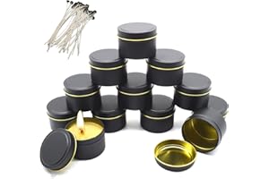 Omevett 12 Pcs Candle Jars, 4oz Candle Tins with 100 pcs Wick for DIY, Wax Storage, Arts, Crafts, Gifts (Black)