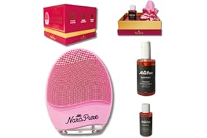 Narapure® Aura – Limpiador Facial Eléctrico de Silicona con 2 Geles Limpiadores - Cepillo de Limpieza Facial Recargable, Impermeable y Suave para Todo Tipo de Piel con Bolsa de Seda (Peonía)