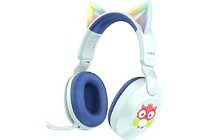 LOBKIN Słuchawki Dziecięce, Bezprzewodowe i Przewodowe Słuchawki Bluetooth z Obrotowym Mikrofonem, Ogranicznikiem Głośności 85 dB, Składane Słuchawki z Motywem Kota dla Dziewczynek i Chłopców