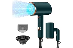 OSKUGLIN Haartrockner, Ionen Föhn, Fön AC Motor 1800W Haartrockner, Ionen Klappbar Haartrockner, Schnelltrocknen Hair Dryer, Salon Haarfön,Haartrockner mit Diffusor und Stylingdüse (Grün)