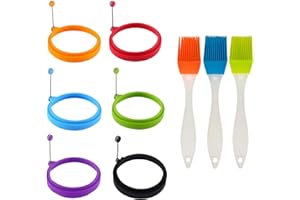 LANDSCAPE LIGHTS2K 9 Pezzi Stampo Silicone Per Frittata,Anelli Per Uova In Silicone,Pancake Form Egg Ring Stampo Uova Stampi Per Pancake,10cm,Con Pennello Per Olio,Adatto Per Friggere Uova, Hamburger E Polpette.