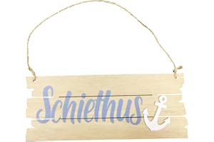 OSTERS MUSCHEL-SAMMLER-SHOP Echtholz Wandbild mit Kordel zum aufhängen - Verschönern Sie Ihr Zuhause mit diesen bunten und niedlichen maritimen Schildern aus natürlichen Holzmaterialien! (Anker Schiethus 22x9cm)