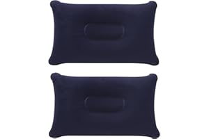Vxiwscy Set di 2 Cuscini Gonfiabili Morbidi e Compatti, Ideali per Viaggi e Campeggio, Cuscini da Collo in Tessuto Floccato, Resistenti all'Acqua, Blu Scuro - Dimensioni 35,5 cm x 22 cm x 10 cm