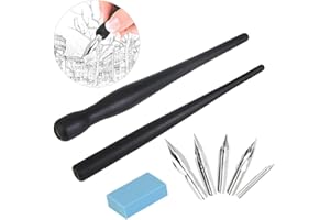 RMENOOR Kit de 5 Plumes Dessin Metal 2 Porte-Plume Calligraphie et 1 Gomme Manga Japonais Pour Dessinateurs et Artistes Peinture Bande Dessinée Lettrage Création d'Affiches Croquis