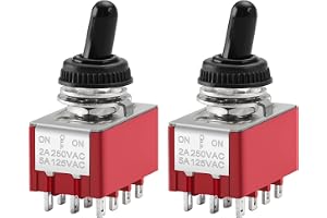 Heschen Miniatyr vippströmbrytare, MTS-403, ON-OFF-ON, 4PDT, 12 stift, 2A 250V, 5A 125V, förpackning med 2 (MTS-403+CAP)