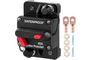 QWORK® 40A Interruttore automatico per auto, 12V-48V DC, pulsante di ripristino manuale, per auto, barca e sistemi audio DC