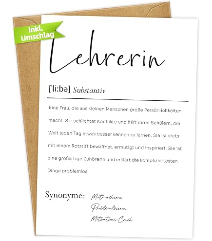 WBdesignz Dankeskarte Für Lehrerin Mit Humorvollem Spruch – Inkl. Umschlag, 125x125 Mm
