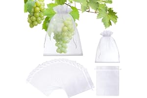 SOPSTUO 40Pcs Fruit Protection Bags 8x12 inch, White Fruit Net Bags, Small Mesh Netting Cover with Drawstring Protectors Pest Barrier for Mangoes Tomatoes Trees Veggies Garden