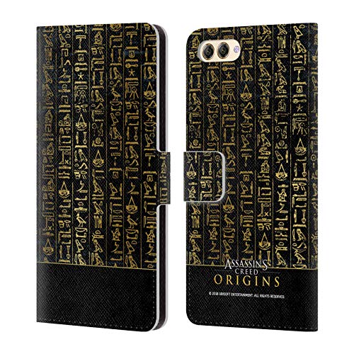Official Assassin's Creed Black Hieroglyphics Origins Patterns Leather Book Wallet Case Cover For Huawei Nova 2S