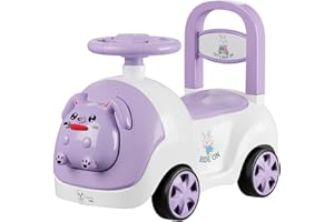 Lifelong Bunny Manual Push Ride-On Toy Car with Back Support for Boys & Girls 1-4 Years, Distraction-Free, Non-Musical, Easy Installation, 50kg Capacity, Steering Wheel, Storage, Indoor Outdoor Fun